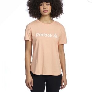 Reebok Women Peach Logo T Shirt Tee Top Casual Athleisure Size Medium